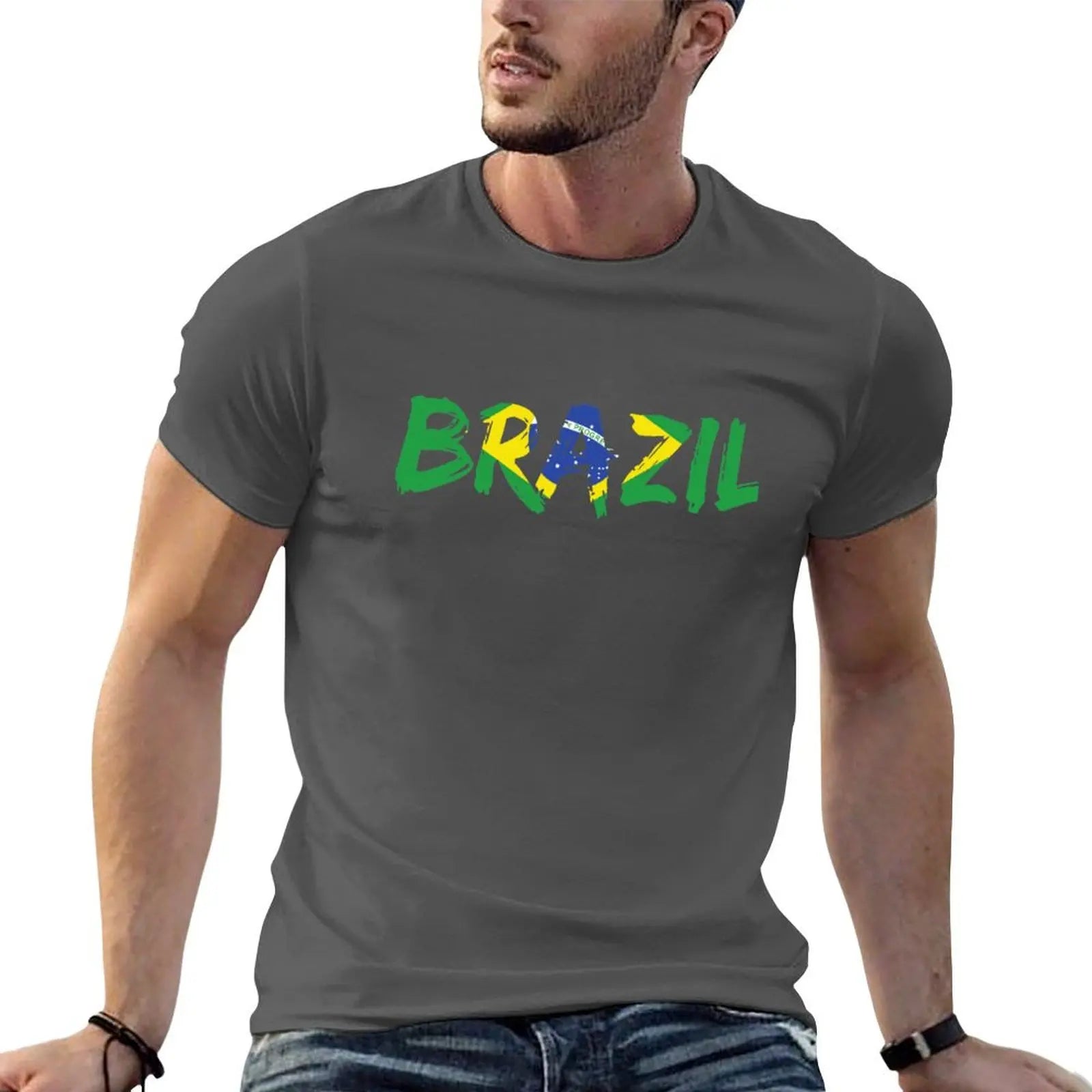 Camiseta Brasil Letter Flag – Alta Qualidade -100% Algodão