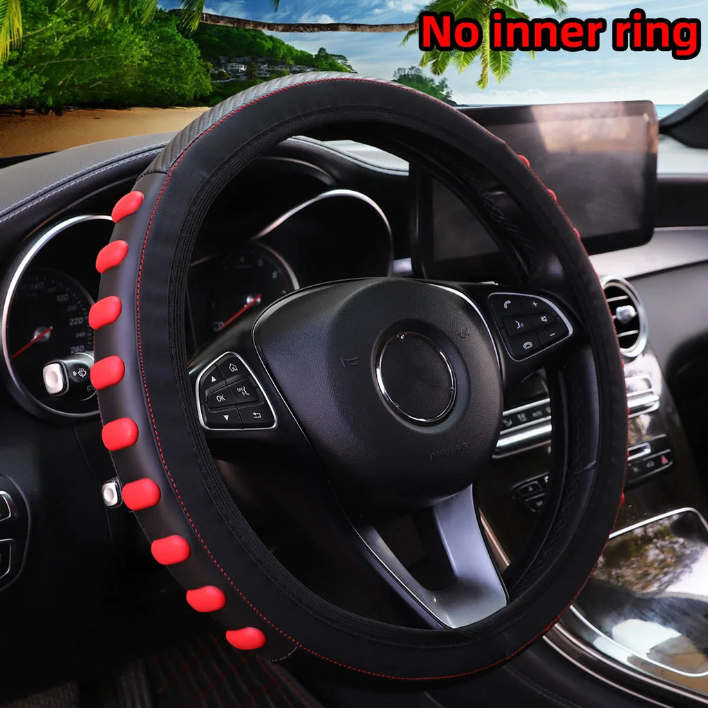 Carbon Fiber Silicone 3D Massage Leather Car Rim Cover for Interior Universal Fit for 38cm Rims - Interior Car Accessories