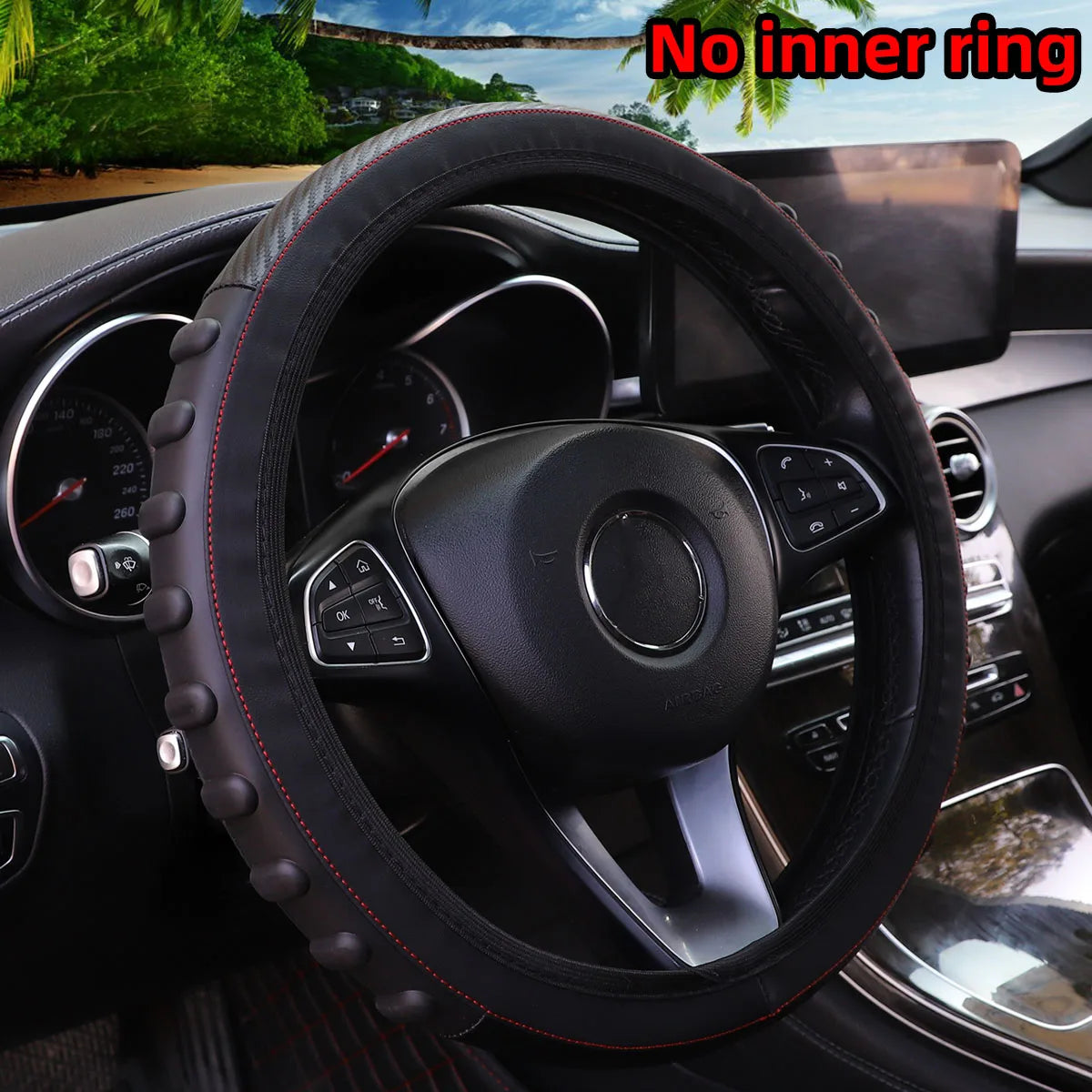 Carbon Fiber Silicone 3D Massage Leather Car Rim Cover for Interior Universal Fit for 38cm Rims - Interior Car Accessories