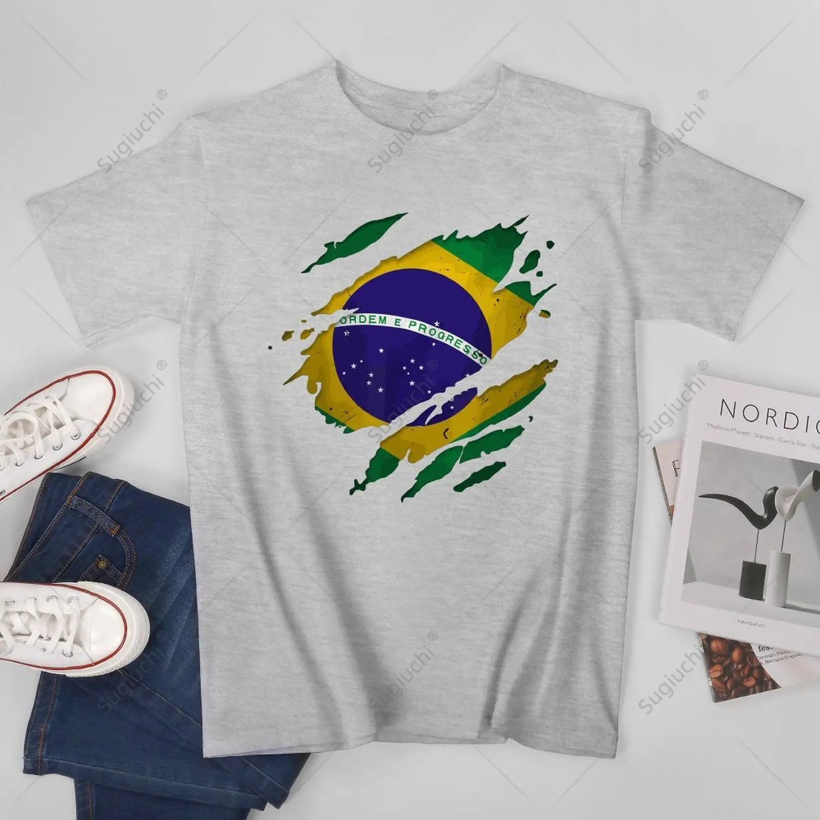 Camiseta Brasil Ripped Flag – Premium 100% Algodão