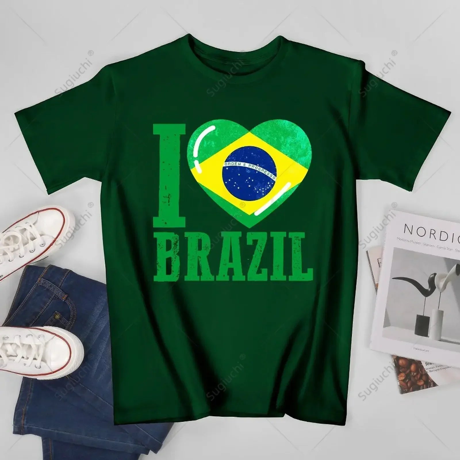 Camiseta I Love Brazil – Brasil Coração Bandeira | Unissex