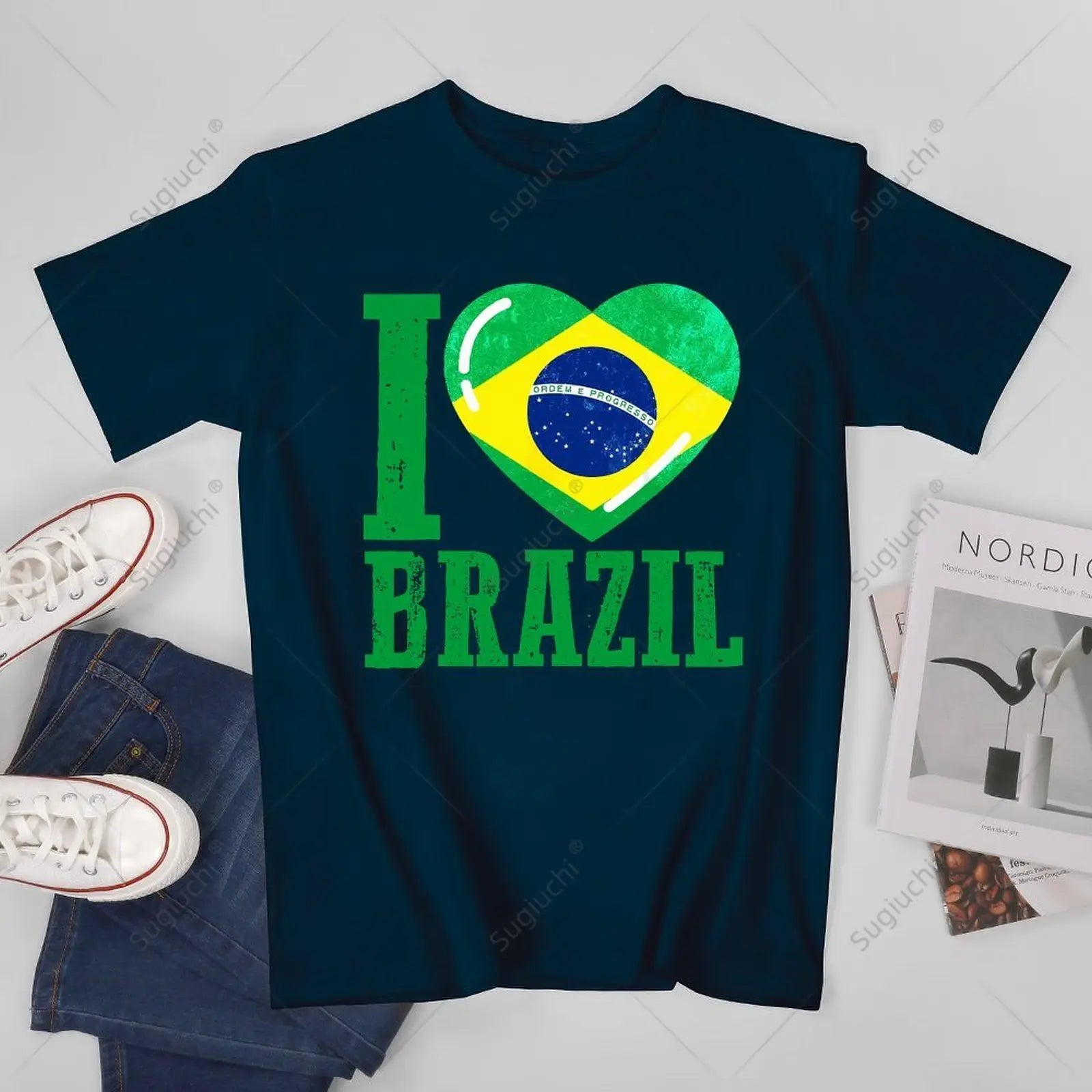 Camiseta I Love Brazil – Brasil Coração Bandeira | Unissex