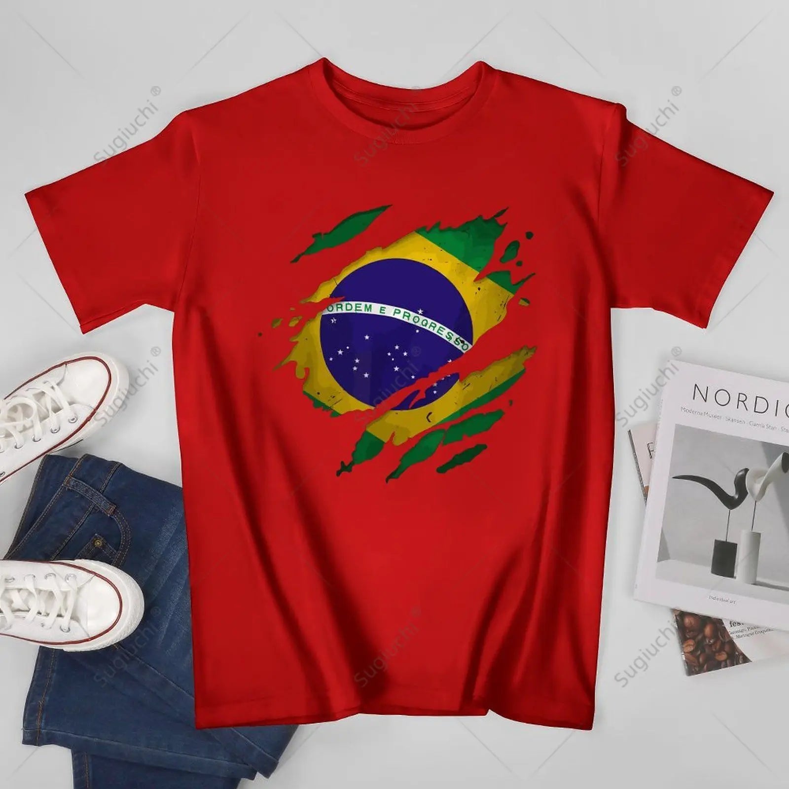 Camiseta Brasil Ripped Flag – Premium 100% Algodão