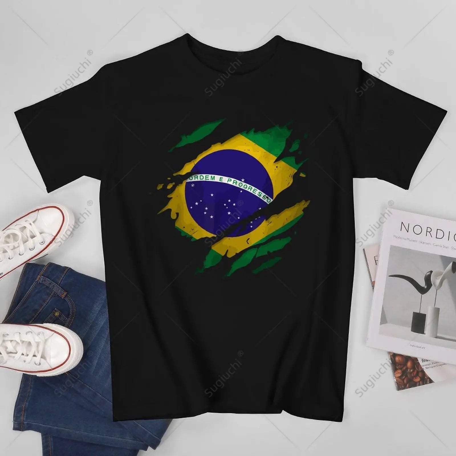 Camiseta Brasil Ripped Flag – Premium 100% Algodão
