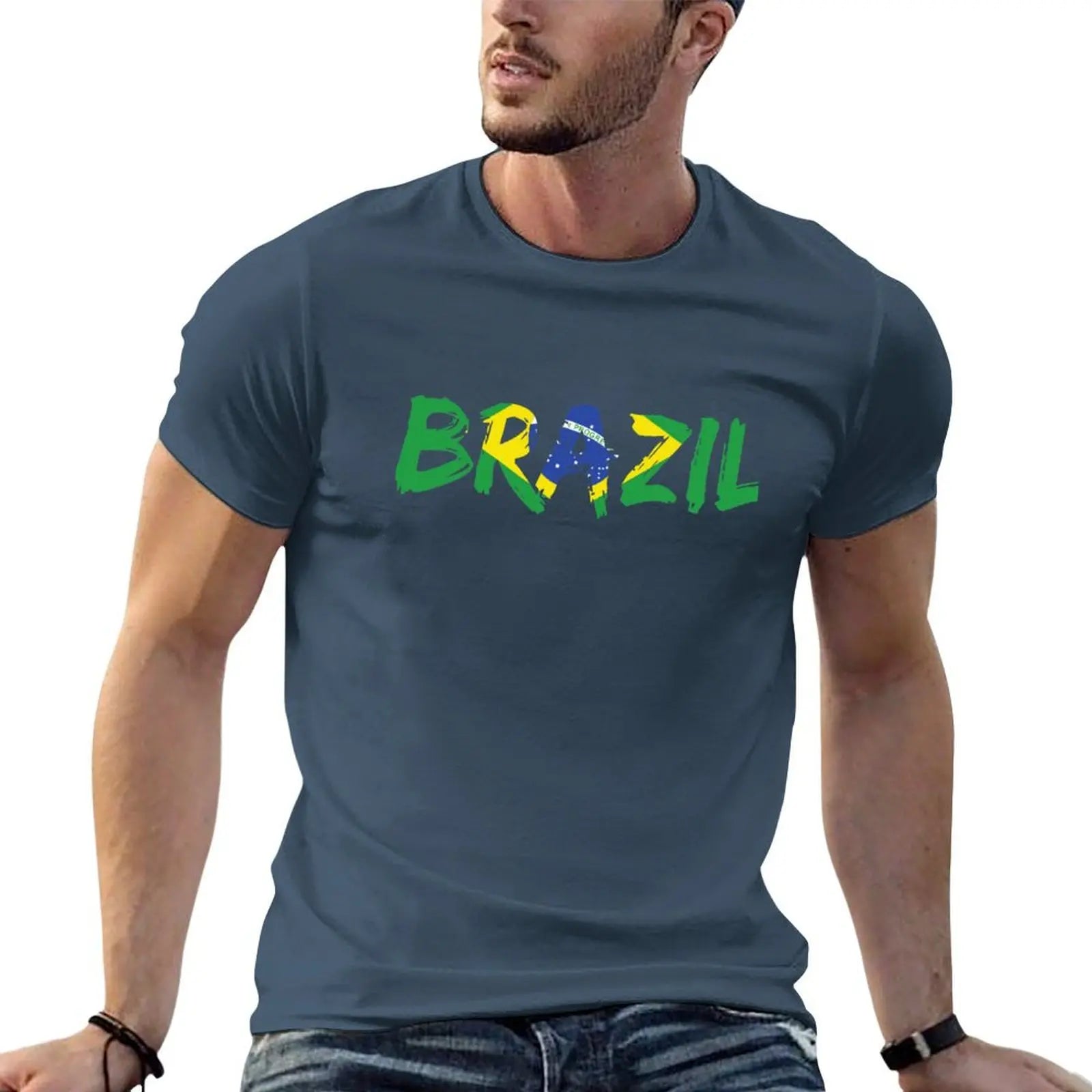 Camiseta Brasil Letter Flag – Alta Qualidade -100% Algodão