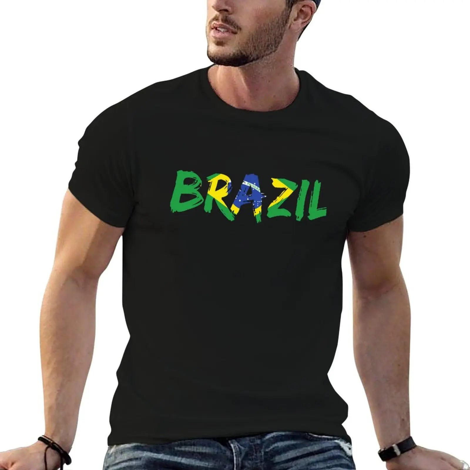 Camiseta Brasil Letter Flag – Alta Qualidade -100% Algodão