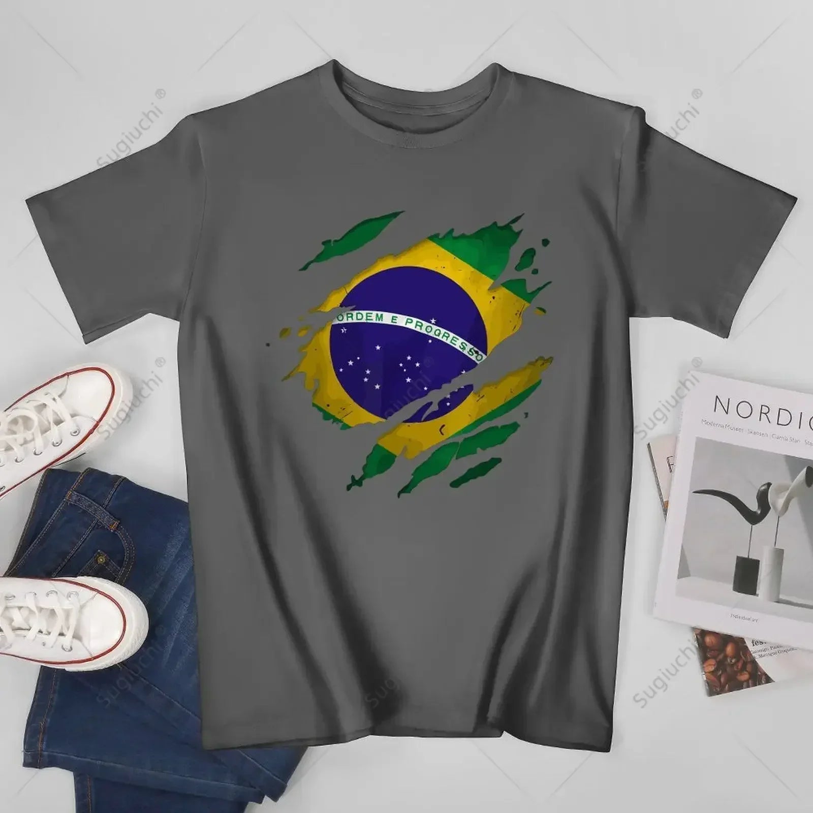 Camiseta Brasil Ripped Flag – Premium 100% Algodão
