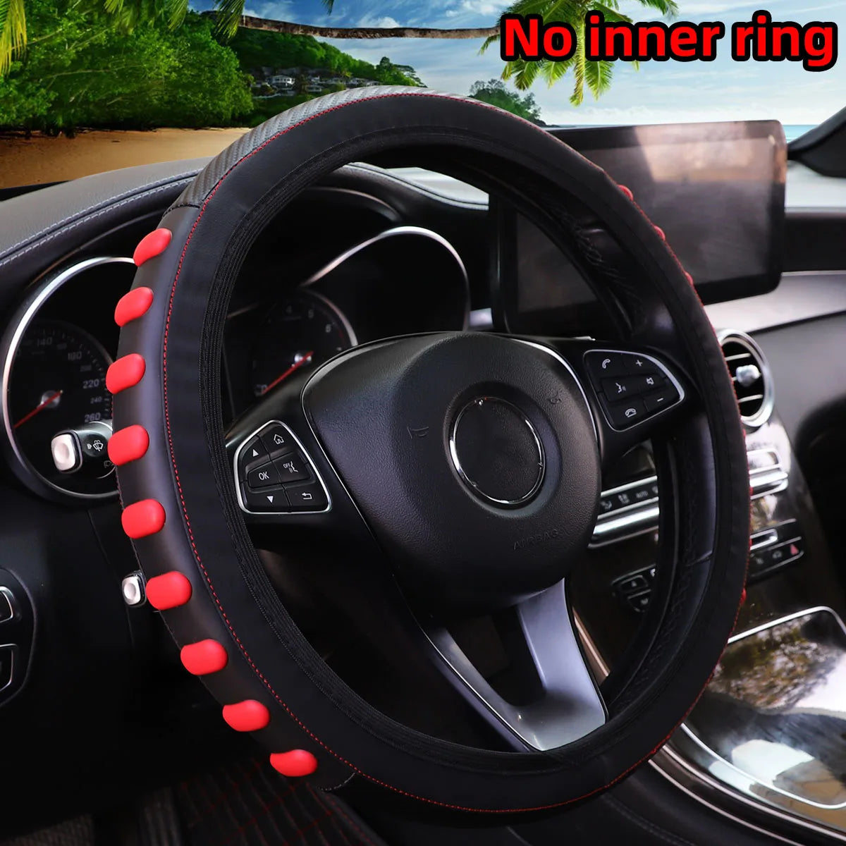 Carbon Fiber Silicone 3D Massage Leather Car Rim Cover for Interior Universal Fit for 38cm Rims - Interior Car Accessories