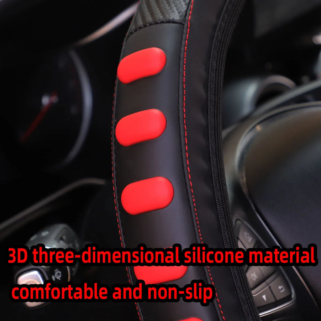 Carbon Fiber Silicone 3D Massage Leather Car Rim Cover for Interior Universal Fit for 38cm Rims - Interior Car Accessories