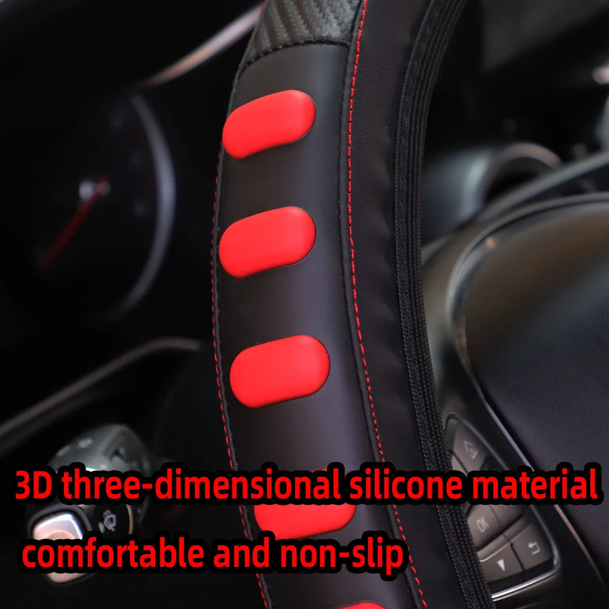 Carbon Fiber Silicone 3D Massage Leather Car Rim Cover for Interior Universal Fit for 38cm Rims - Interior Car Accessories