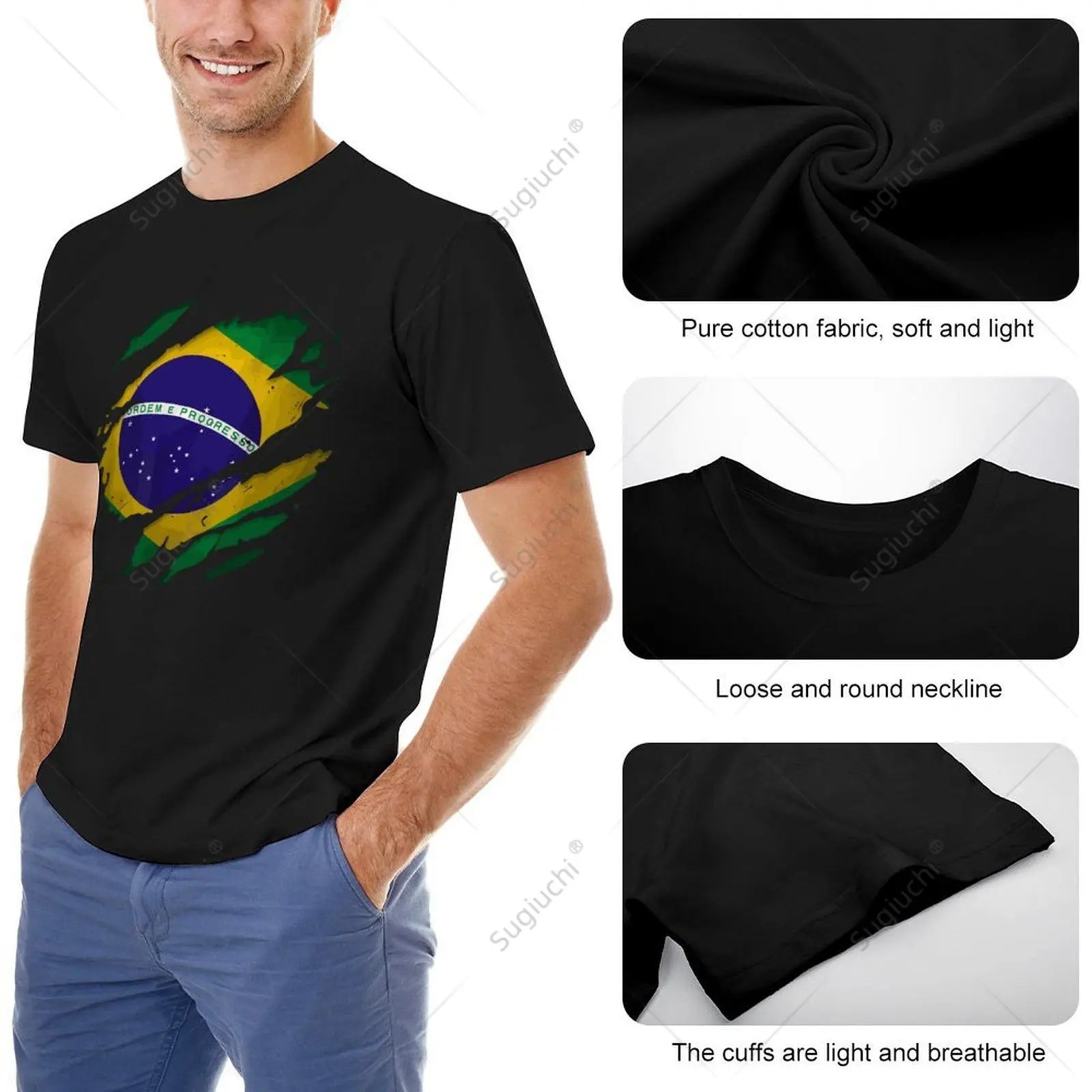 Camiseta Brasil Ripped Flag – Premium 100% Algodão
