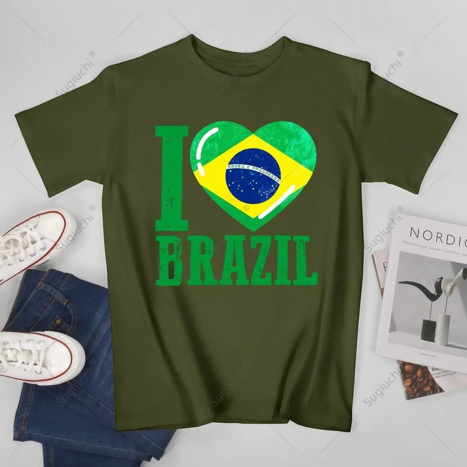 Camiseta I Love Brazil – Brasil Coração Bandeira | Unissex