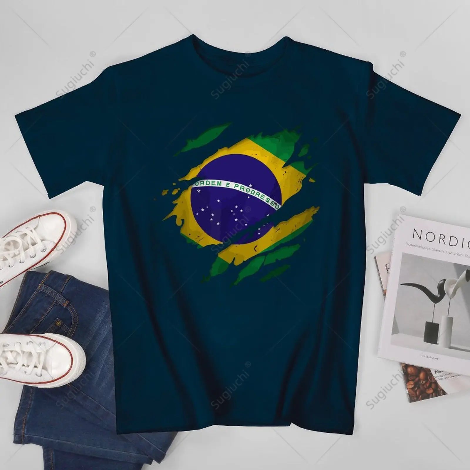 Camiseta Brasil Ripped Flag – Premium 100% Algodão