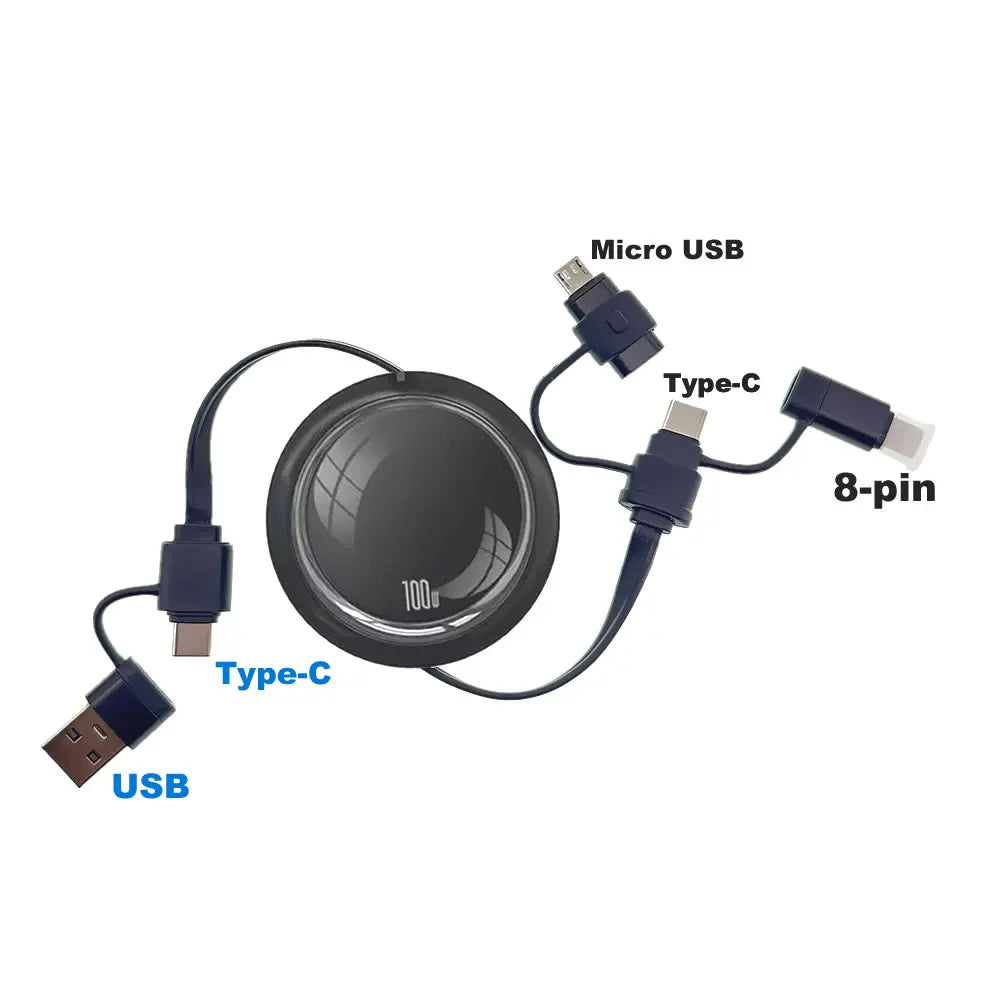 100W PD Fast Charging Cord 6 4 in 1 Retractable Data Cable USB-C to Type-c/Lightning/Micro USB Cable for Phone Laptop Tablet