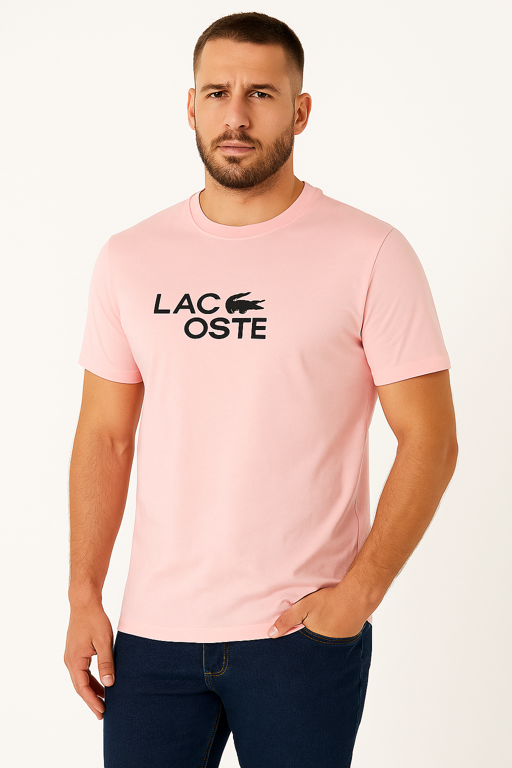 Camiseta Lacoste (Logo no Centro) Rosa Bebê
