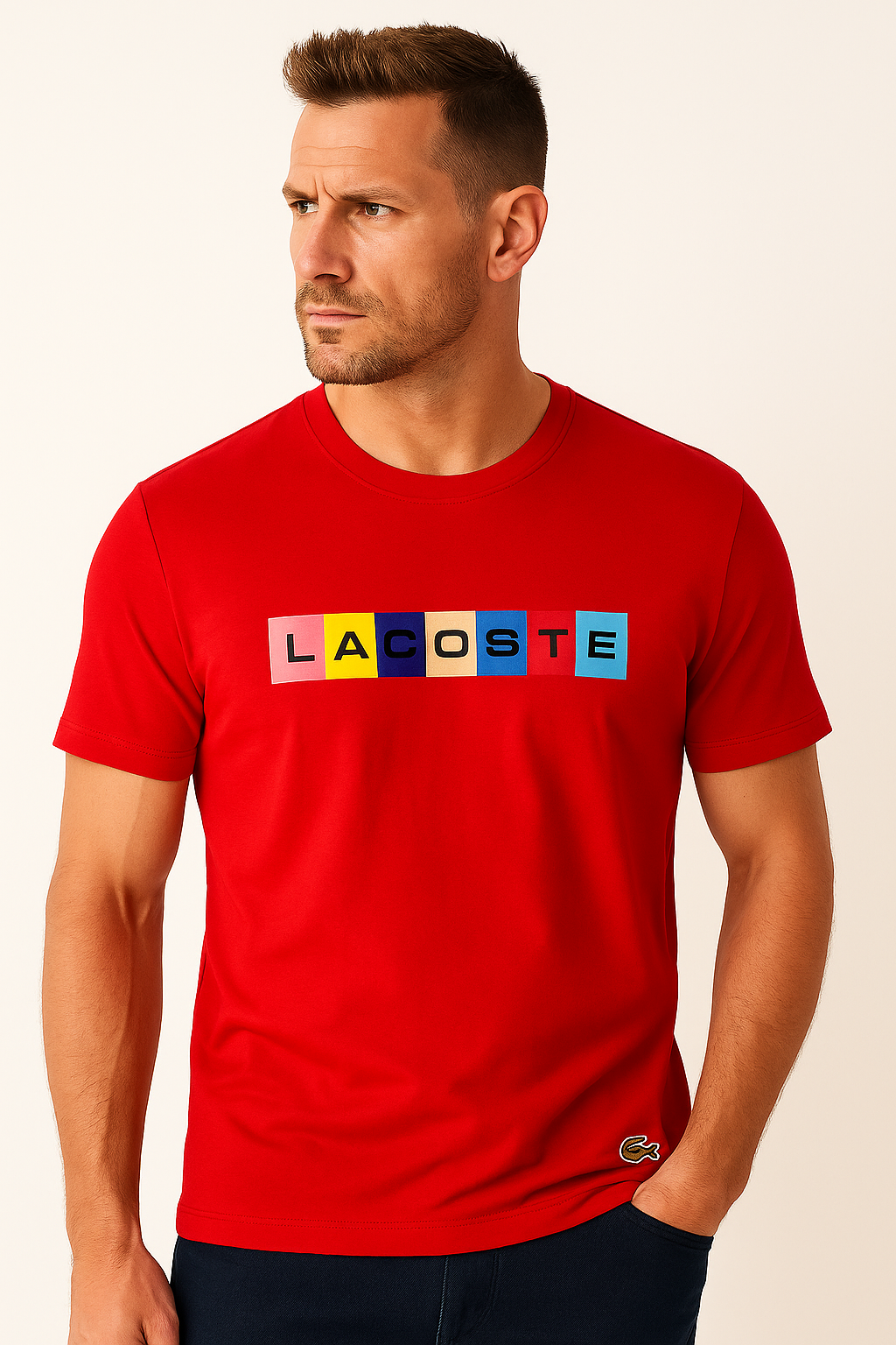 Camiseta Lascoste Vermelha - Logo Colorida