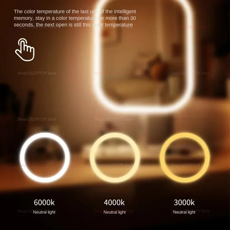 Luminous LED intelligent makeup mirror, suitable for women's bedroom dressing table, dressing table, portable makeup mirror