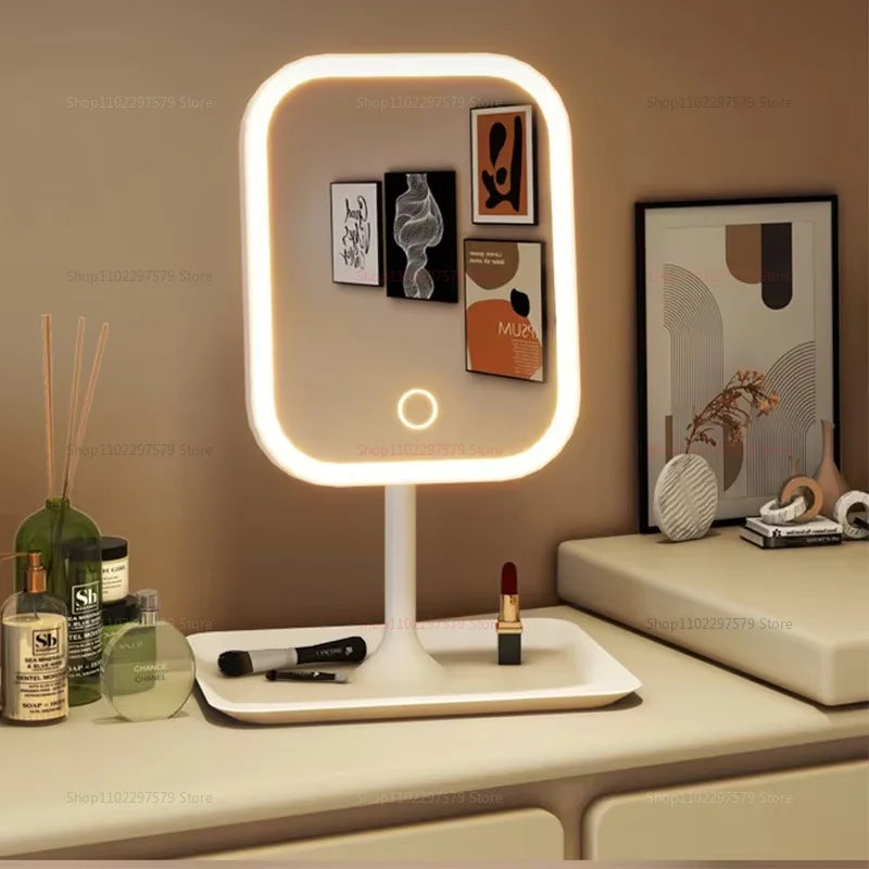 Luminous LED intelligent makeup mirror, suitable for women's bedroom dressing table, dressing table, portable makeup mirror