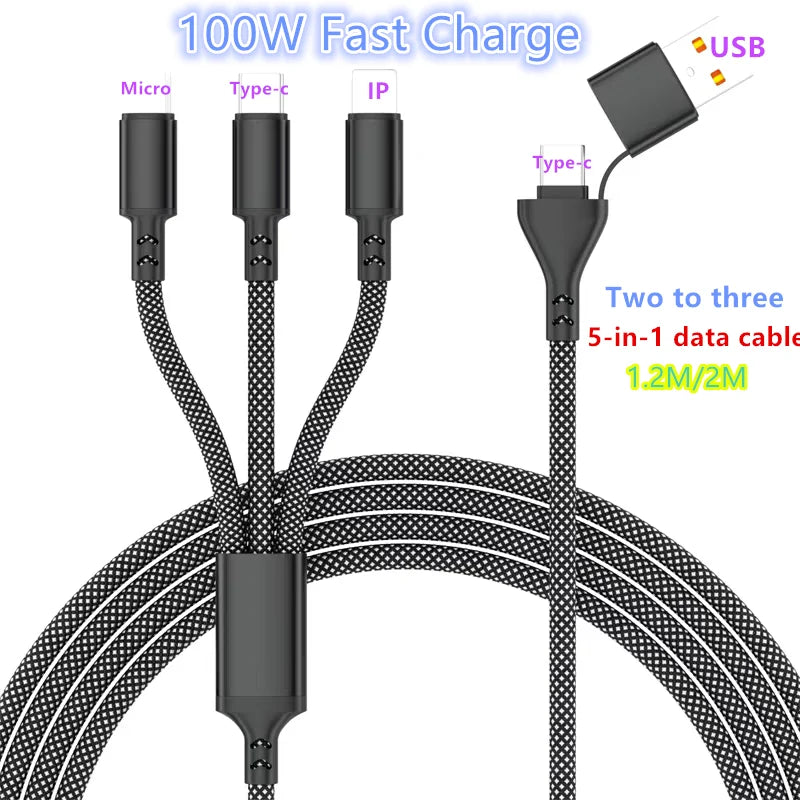 1.2/2M Charging Cable 3 In 1 USB Type C Charger Cord MultiPort Micro Cable For iPhone 16 15 14 13 12 Samsung Galaxy Xiaomi Redmi
