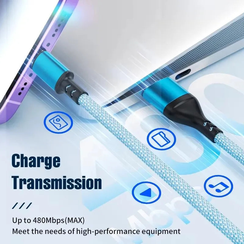 1.2/2M Charging Cable 3 In 1 USB Type C Charger Cord MultiPort Micro Cable For iPhone 16 15 14 13 12 Samsung Galaxy Xiaomi Redmi