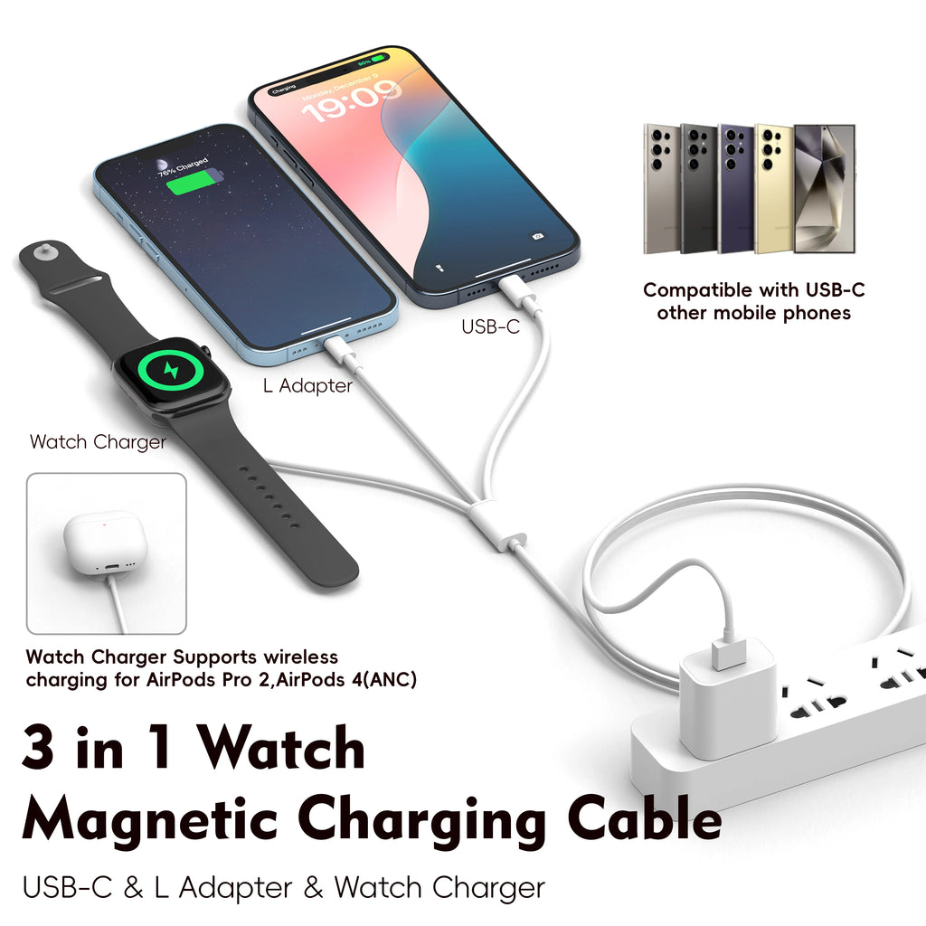 4 in 2 Multi Watch Charging Cable For Iphone Iwatch Charger Usb Type-C Fast Charging Cable High-Quality iPad Airpods Accessories