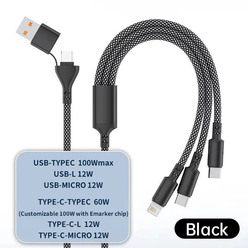 1.2/2M Charging Cable 3 In 1 USB Type C Charger Cord MultiPort Micro Cable For iPhone 16 15 14 13 12 Samsung Galaxy Xiaomi Redmi