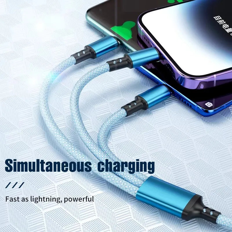 1.2/2M Charging Cable 3 In 1 USB Type C Charger Cord MultiPort Micro Cable For iPhone 16 15 14 13 12 Samsung Galaxy Xiaomi Redmi