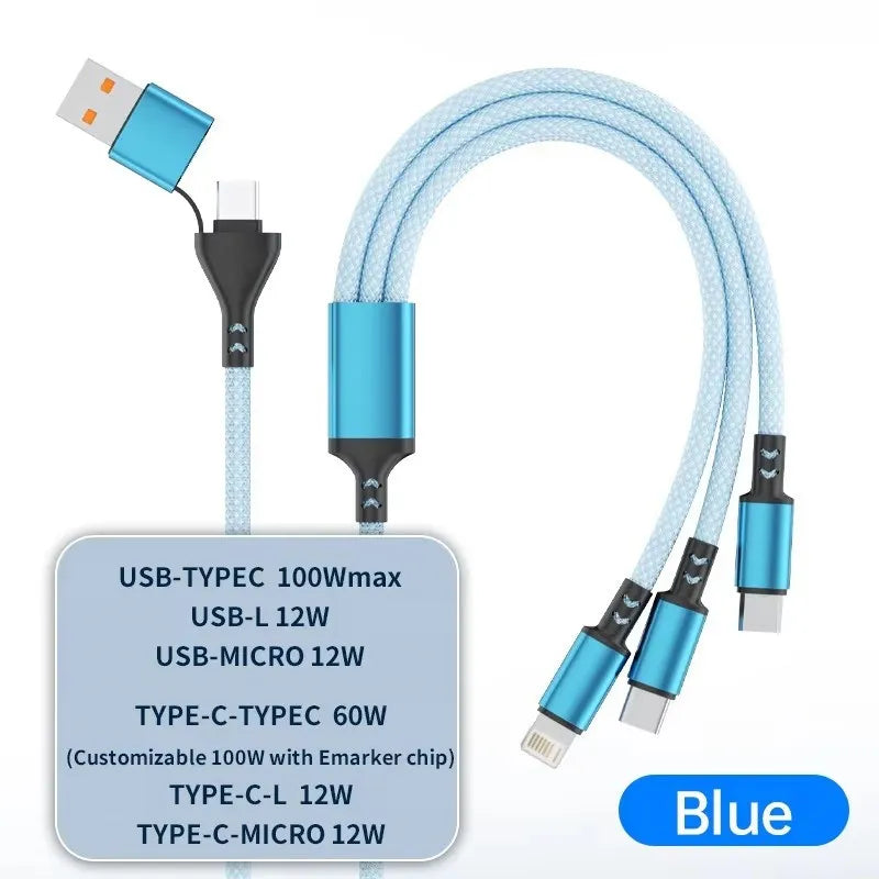 1.2/2M Charging Cable 3 In 1 USB Type C Charger Cord MultiPort Micro Cable For iPhone 16 15 14 13 12 Samsung Galaxy Xiaomi Redmi