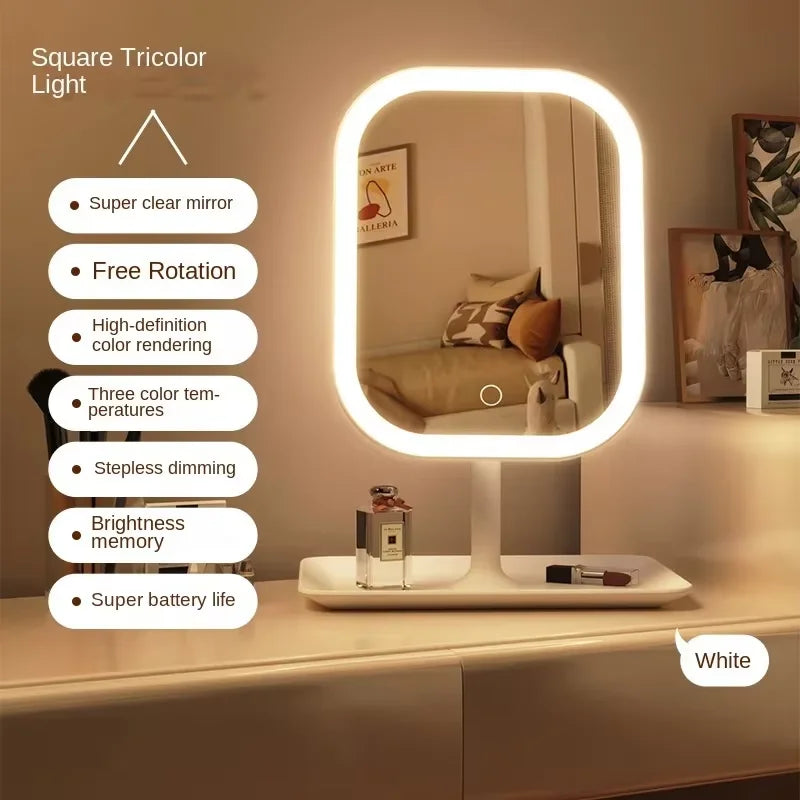 Luminous LED intelligent makeup mirror, suitable for women's bedroom dressing table, dressing table, portable makeup mirror