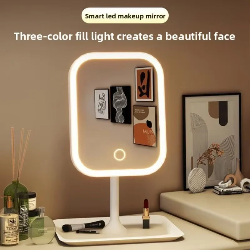 Luminous LED intelligent makeup mirror, suitable for women's bedroom dressing table, dressing table, portable makeup mirror