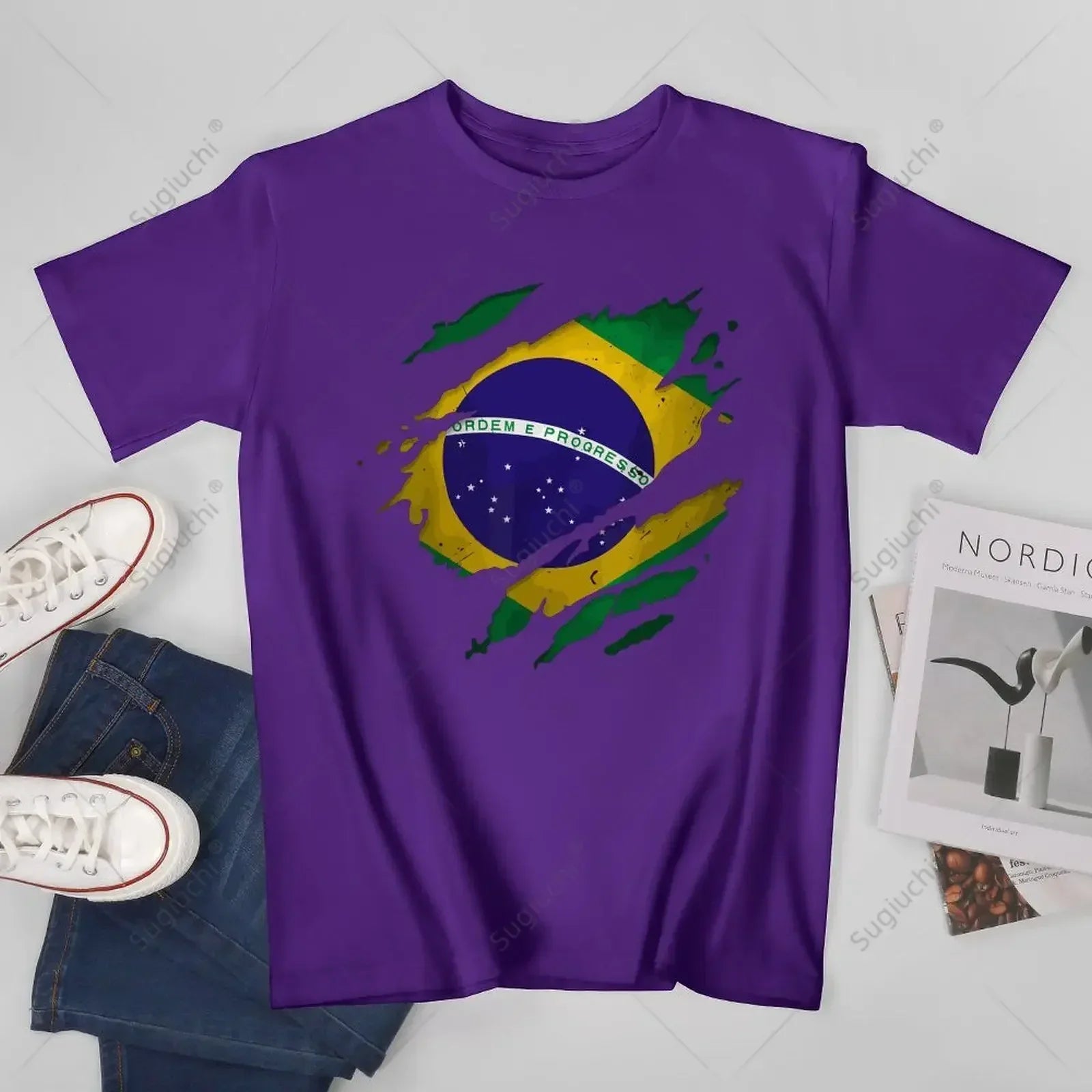 Camiseta Brasil Ripped Flag – Premium 100% Algodão