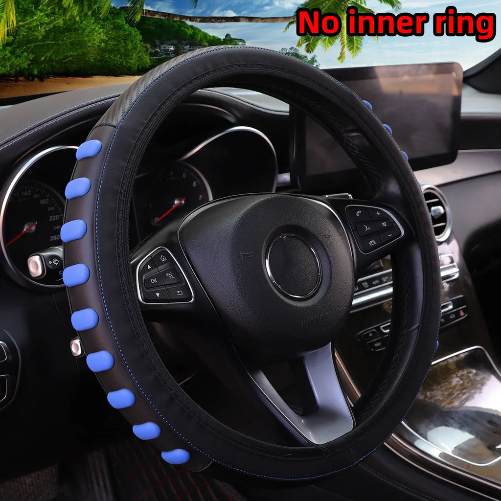 Carbon Fiber Silicone 3D Massage Leather Car Rim Cover for Interior Universal Fit for 38cm Rims - Interior Car Accessories