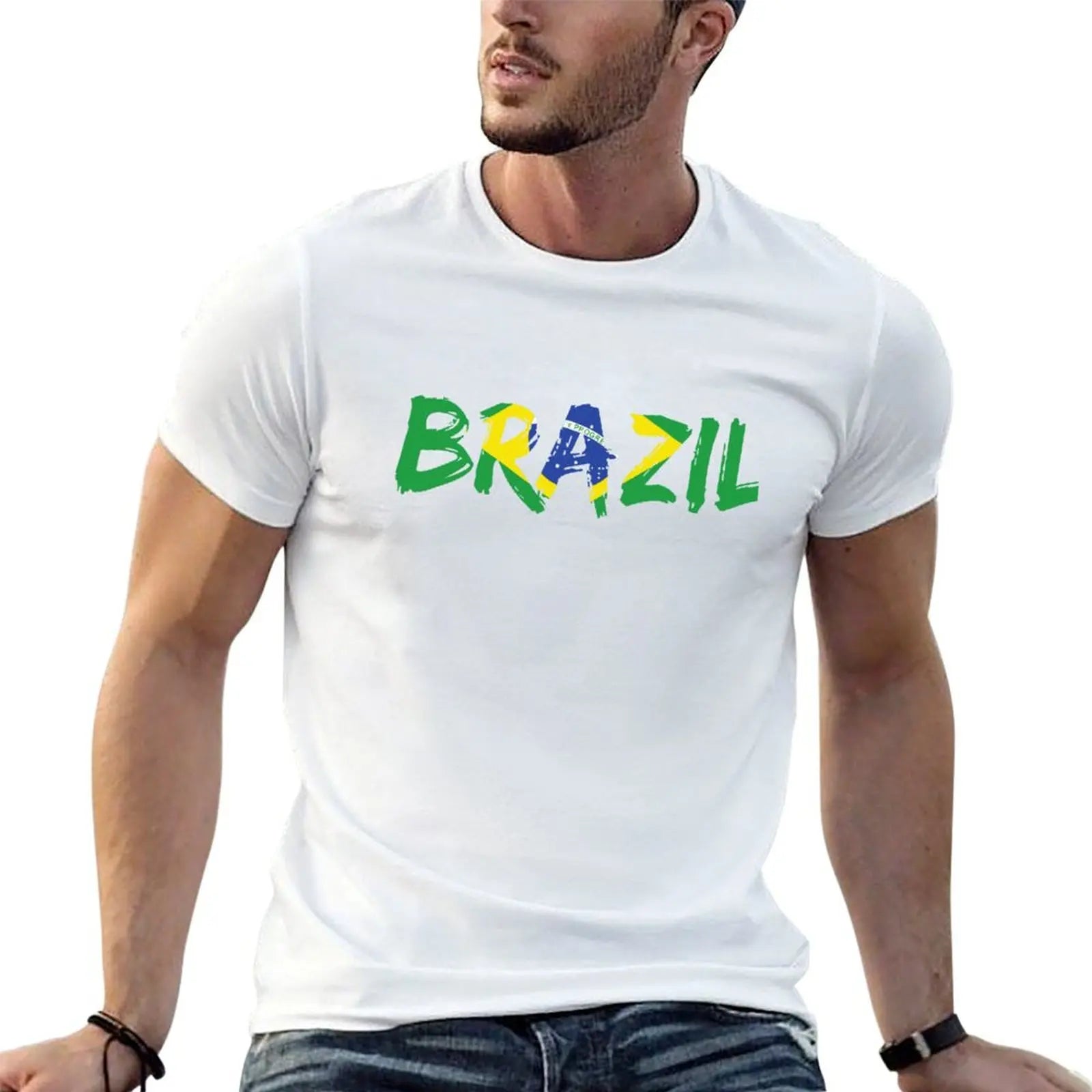 Camiseta Brasil Letter Flag – Alta Qualidade -100% Algodão