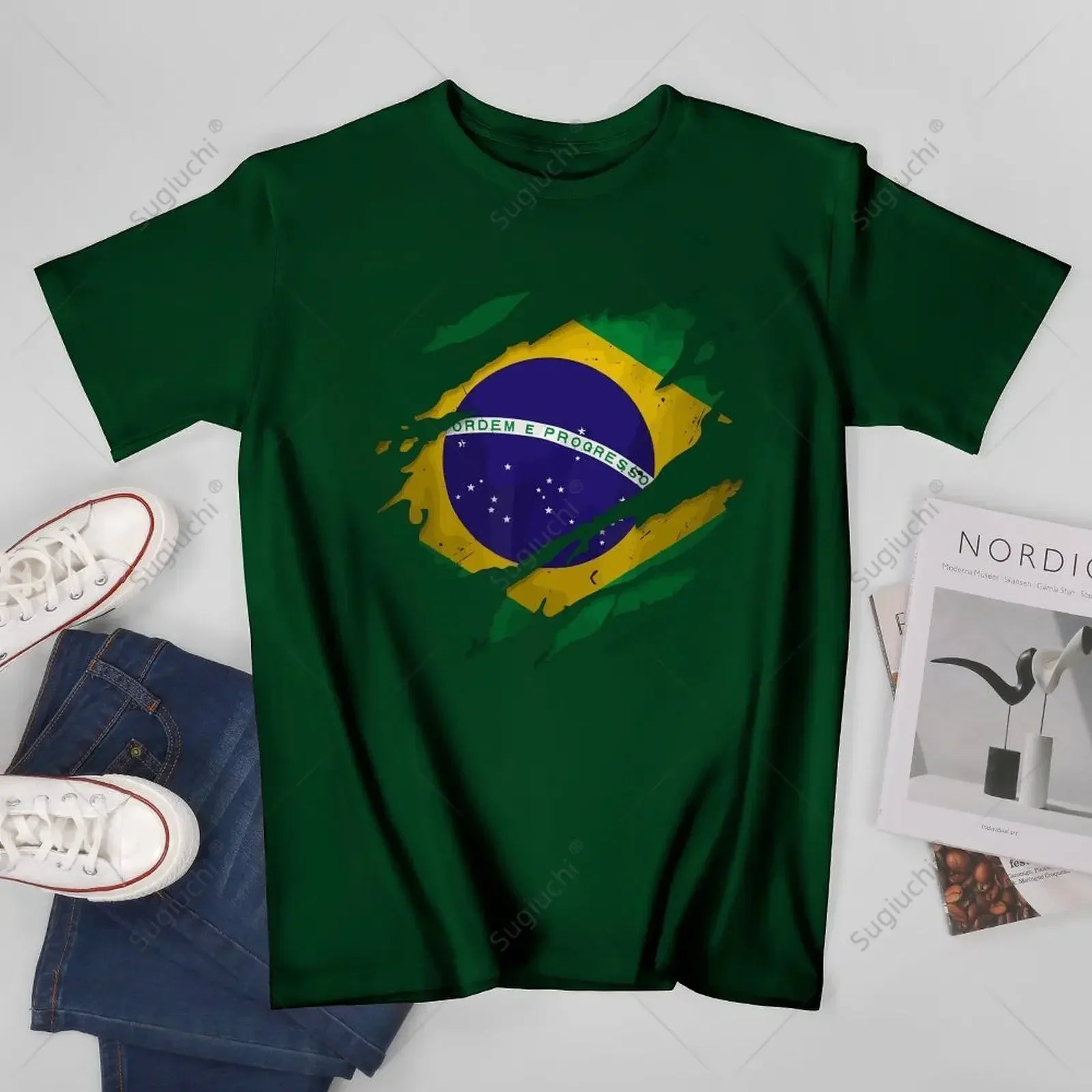 Camiseta Brasil Ripped Flag – Premium 100% Algodão