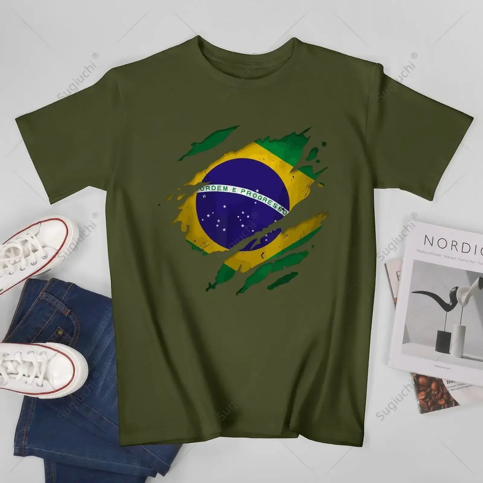 Camiseta Brasil Ripped Flag – Premium 100% Algodão