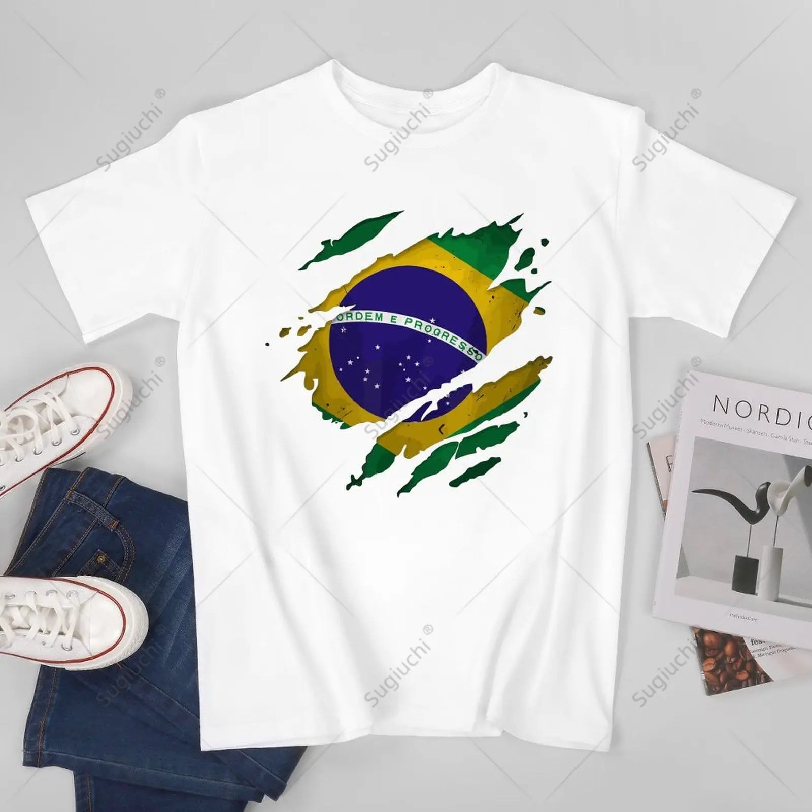 Camiseta Brasil Ripped Flag – Premium 100% Algodão
