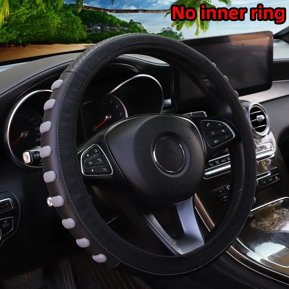 Carbon Fiber Silicone 3D Massage Leather Car Rim Cover for Interior Universal Fit for 38cm Rims - Interior Car Accessories